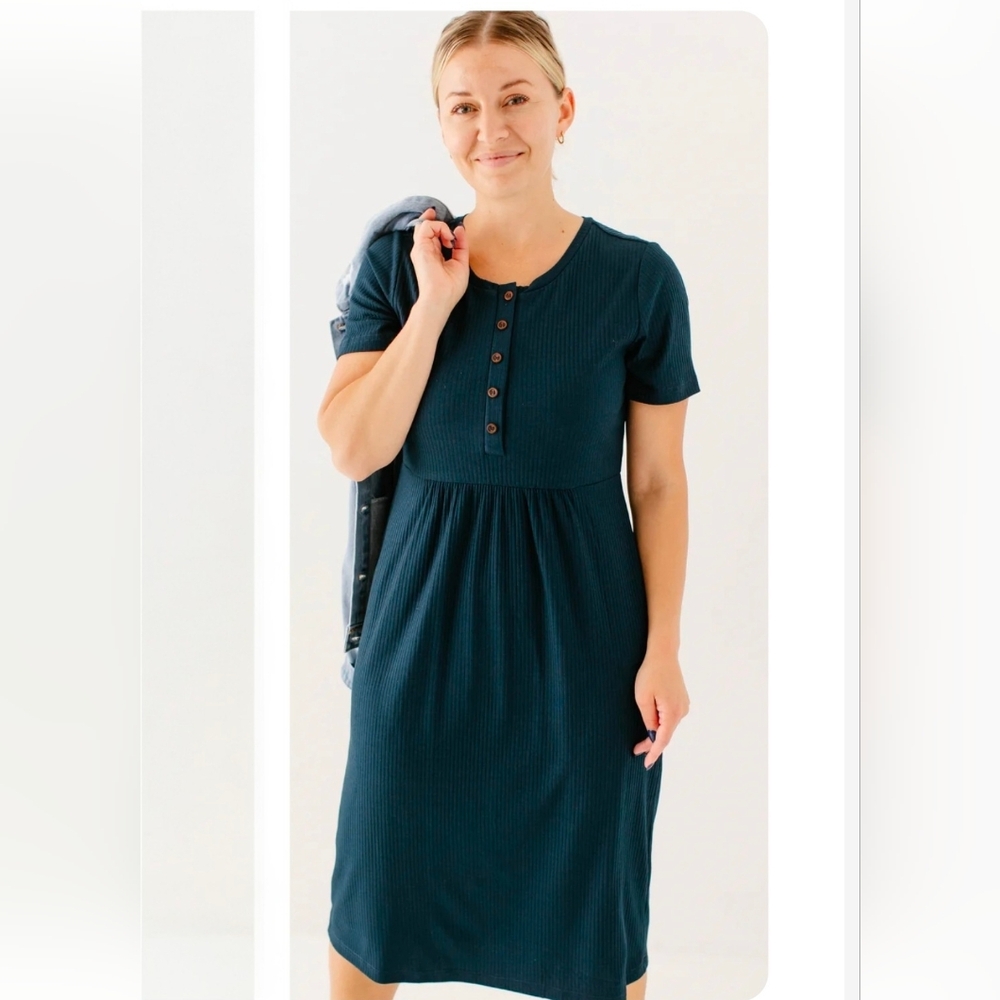Rib knit Teal Nursing Midi Dress - NWT